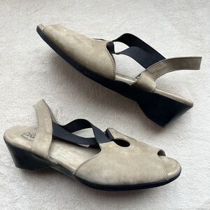 Arche Tan Nubuck Black Elastic Criss Cross Strap Heeled Sandal Women EU 40 US 9